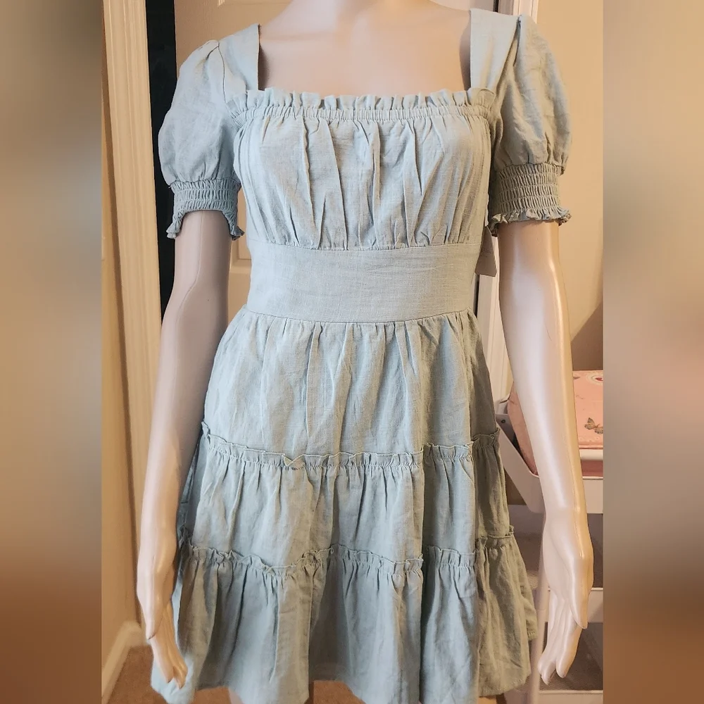 Altar'd State Sky Blue Tiered Midi Dress - Picture 2 of 6